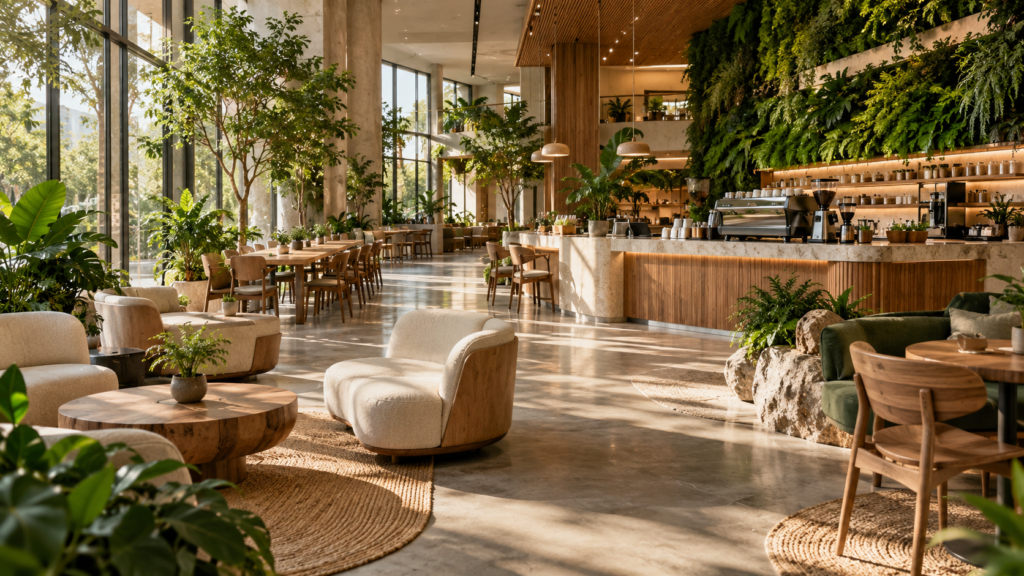 coffeeshop interyer dizaynı, kafe interyer dizaynı, coffeeshop dizaynı ideyaları, qəhvəxana interyeri, sənaye üslubu kafe, skandinav üslubu, biofilik dizayn, açıq bar konsepsiyası, kafe işıqlandırması, speciality qəhvə, Bakıda coffeeshop