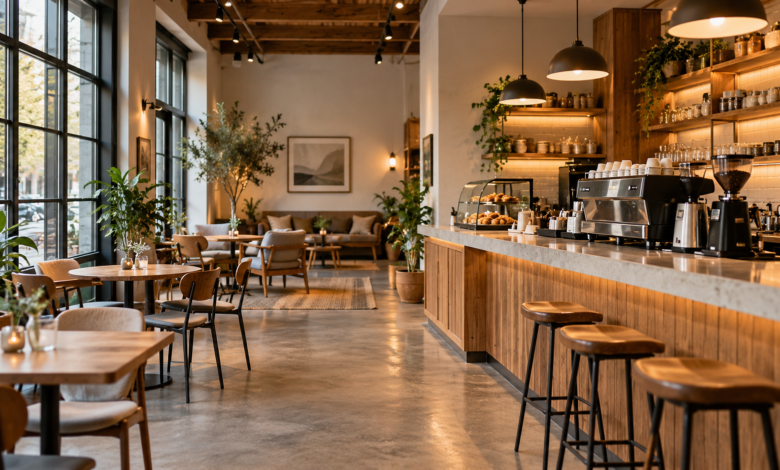 coffeeshop interyer dizaynı, kafe interyer dizaynı, coffeeshop dizaynı ideyaları, qəhvəxana interyeri, sənaye üslubu kafe, skandinav üslubu, biofilik dizayn, açıq bar konsepsiyası, kafe işıqlandırması, speciality qəhvə, Bakıda coffeeshop